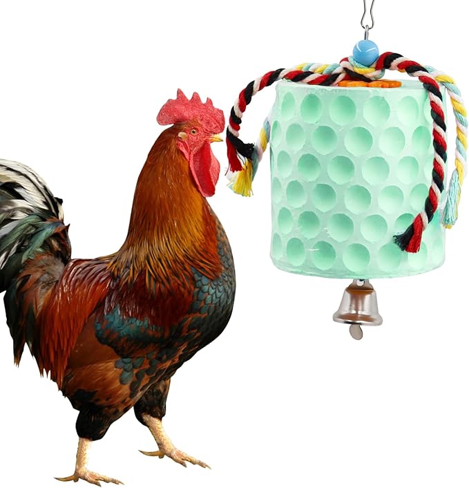 Oooct Large Chicken Chewing Toy, Chick Beak Grinding Calcium Stone with Bells, Chicken Coop Accessories, Cage Toys for Cockatiel Parakeet Parrot Budgies Rat Hamster Rabbit Bunny Green