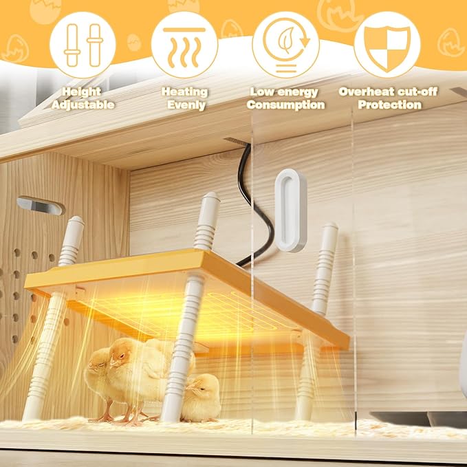 Brooder Box for Chicks Wooden Chick Brooder with Heat Lamp Large Brooder Plate for Baby Chicks, Ducks, Quails Birds