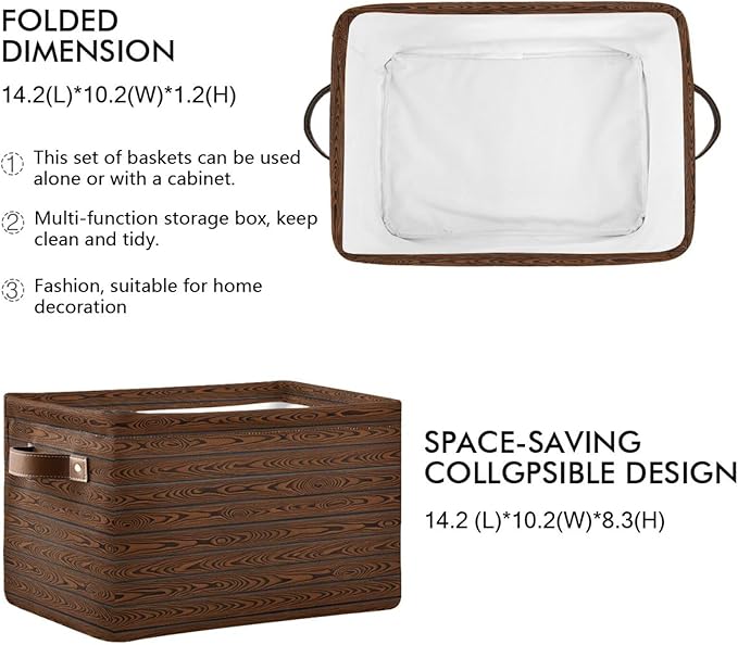 Rustic Grain Storage Bins Collapsible Storage Basket with Metal Frame, Fabric Shelves Bins Closet Baskets with Handles, 1-Pack