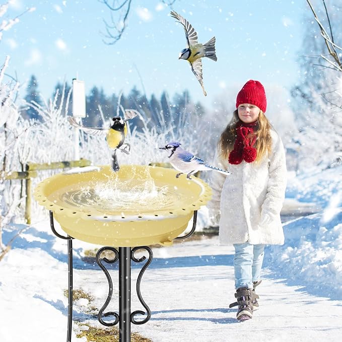 Heated Bird Bath for Outside Winter,100W Thermostat Control Birdbath Bowl with Metal 5-Prong Base,Freestanding Heated Bird Baths for Outdoors Garden Patio Yard Lawn (Beige)