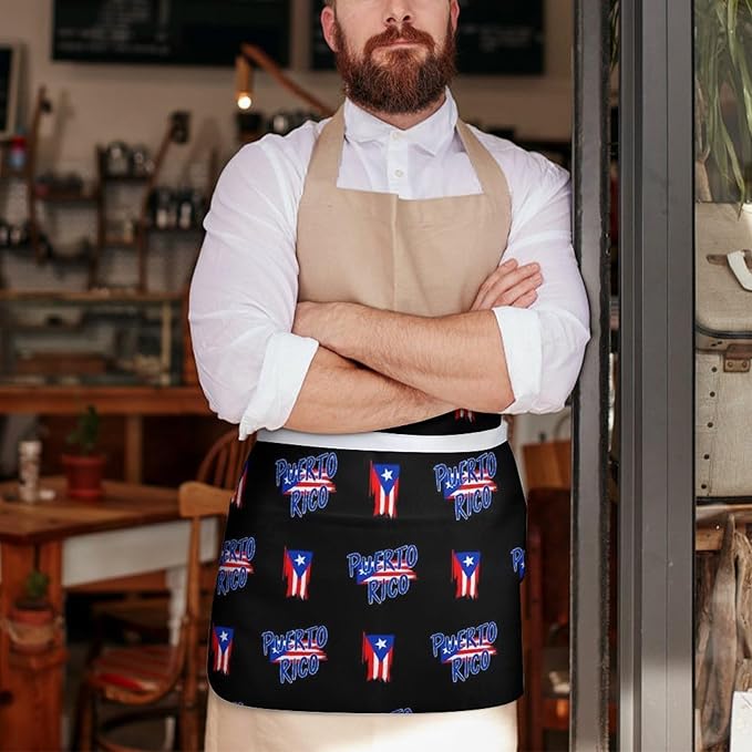 Unisex Chef Waiter Apron Waist Half Short Serving Aprons with 3 Pockets