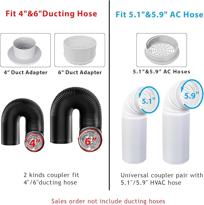 Window Vent Kit, Portable Air Conditioner Window Kit, Universal for 4”/6” Ducting & 5.1"/5.9" Hose for Sliding Window, Upgraded AC Window Seal Kit for HVAC, Inline/Duct Fans, Grow Tent, Dryer