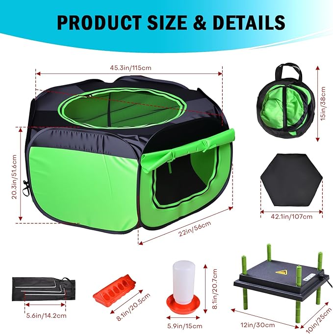Chicken Brooder Box for Chick Starter Kit Upgrade Brooder Box for Chicks Brooder Tent with 10 * 12inch Brooder Heating Plate 4-in-1 Bundles with Chicken Feeder, Waterer (Brooder Set,Green)
