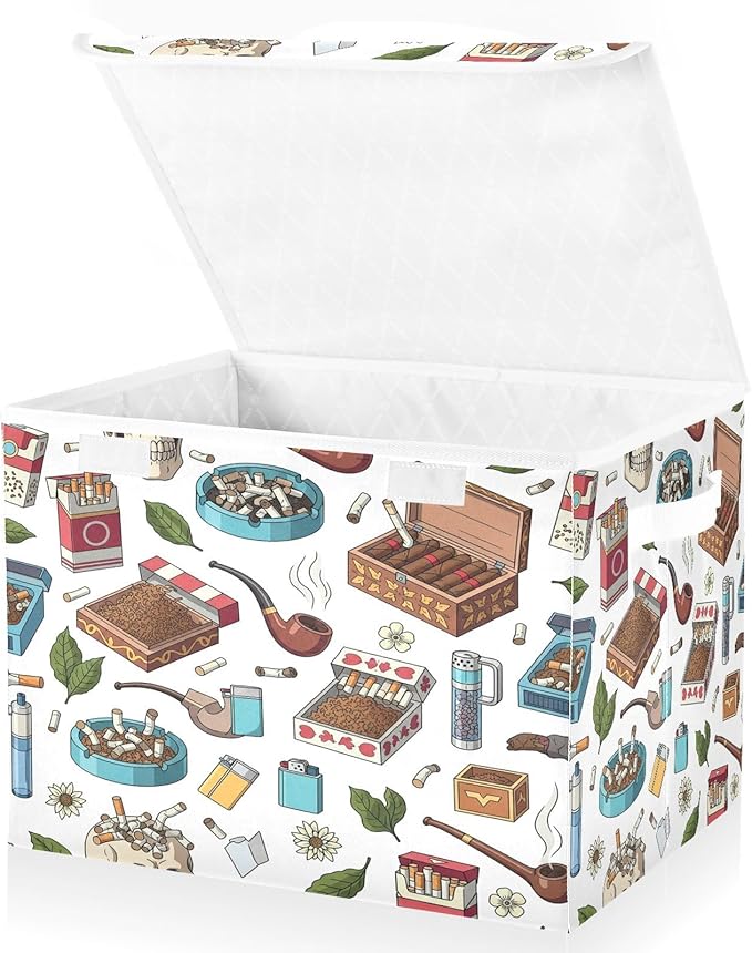 Pipes Skulls Leaves Ashtrays Storage Bins with Lids Foldable Storage Basket with Handles Collapsible Large Fabric Organizer Containers for Clothes Shelves Closet Office Home