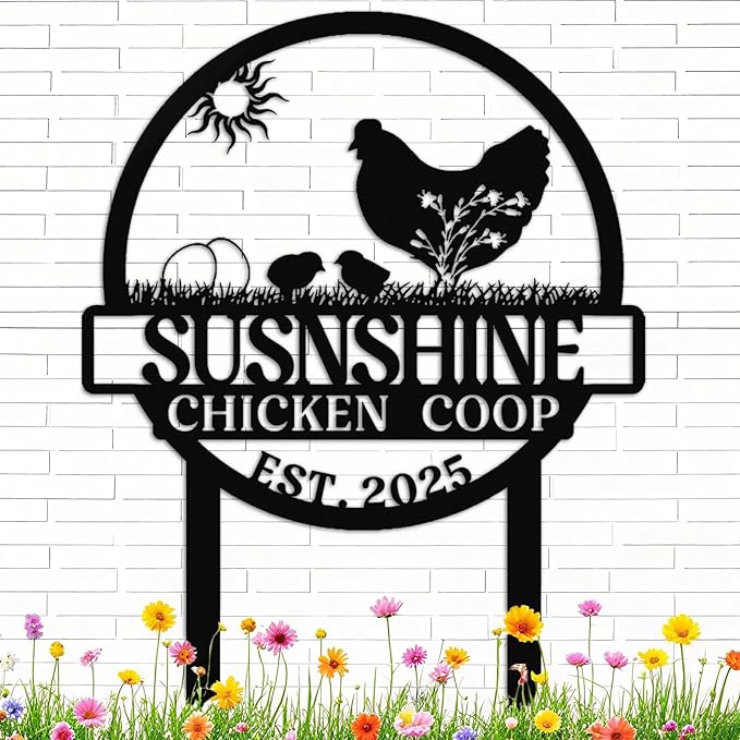 Personalized Chicken Coop Sign – Custom Metal Name Farm Sign, Outdoor Hen House Décor, Rustic Garden Lawn Plaque, Customizable Chicken Farm Sign with Name & Established Date, Unique Gift