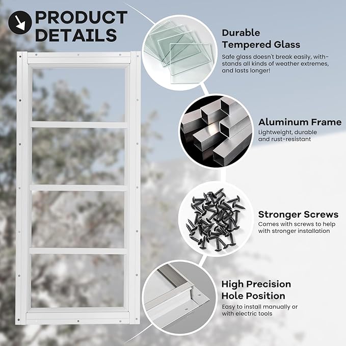 Shed Windows 2 Pack, Fixed Transom Windows 10" x 23" with Tempered Glass, Garage Doors Window for Shed, Chicken Coop, Playhouse, Household (White)