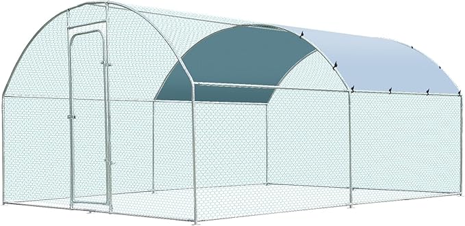 Metal Large Chicken Coop for 20-25 Chickens, Portable, Walk-in Chicken Run, Chicken Pen Outdoor W/Cover, Waterproof & Anti-UV, 13.1' D x 9.8' W x 6.4' H, Wire Mesh Poultry Cage for Yard