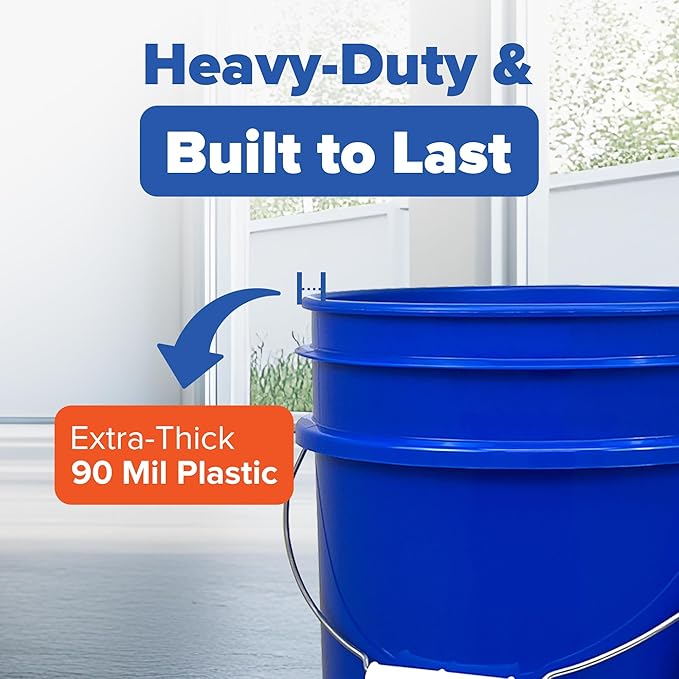 ePackageSupply 5 Gallon Bucket with Airtight Lid | Made in USA | Food Grade | Heavy-Duty Premium HPDE Plastic | Durable 90 Mil All Purpose Pail | Easy Stack and Store | BPA Free | 6 Count