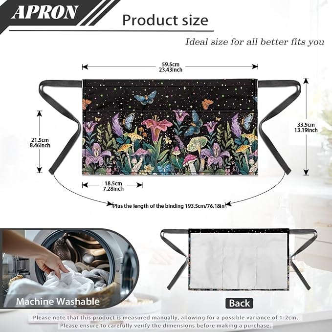 Waist Apron with 3 Pockets Waterproof 13 Inch Short Half Waist Aprons Women Men Server Aprons Waitress Waiter Apron