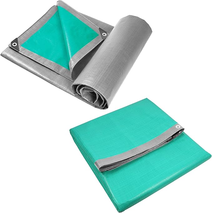 Heavy Duty Tarp Tarpaulin Reinforced Eyelets,Thick 0.32mm PE Waterproof Silver Tarp Sheet Cover,for Kennels Chicken Coop Fishpond Hay Log Pile Roof Trailer Outdoor Furniture (4x10m/13x33ft)