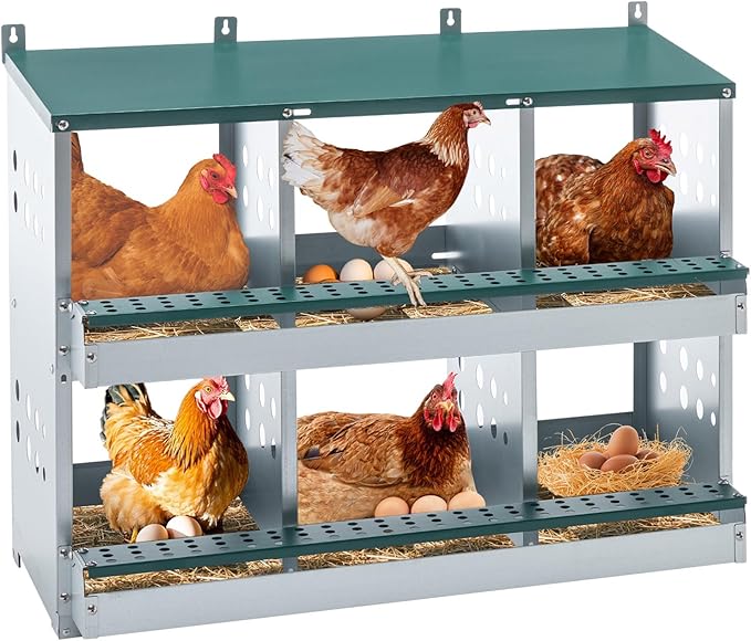 Chicken Nesting Box for Laying Eggs - 6 Room Chicken Laying Boxes, Nesting Boxes for Chickens, Heavy Duty Metal Chicken Coop,33.07" L x 16.92" W x 25.59" H