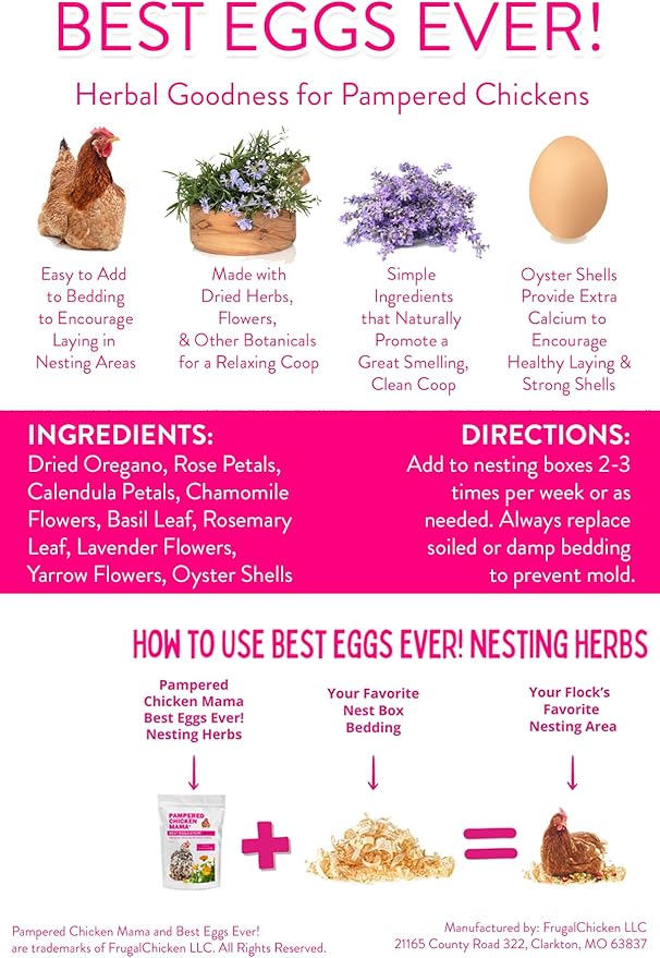Pampered Chicken Mama Best Eggs Ever! Nesting Herbs for Chickens (8 Pounds Total) for Chicken Nesting Boxes Calcium Supplement for Chickens | Chicken Feed Supplies, Hen Treats for Coops (8 Bags)
