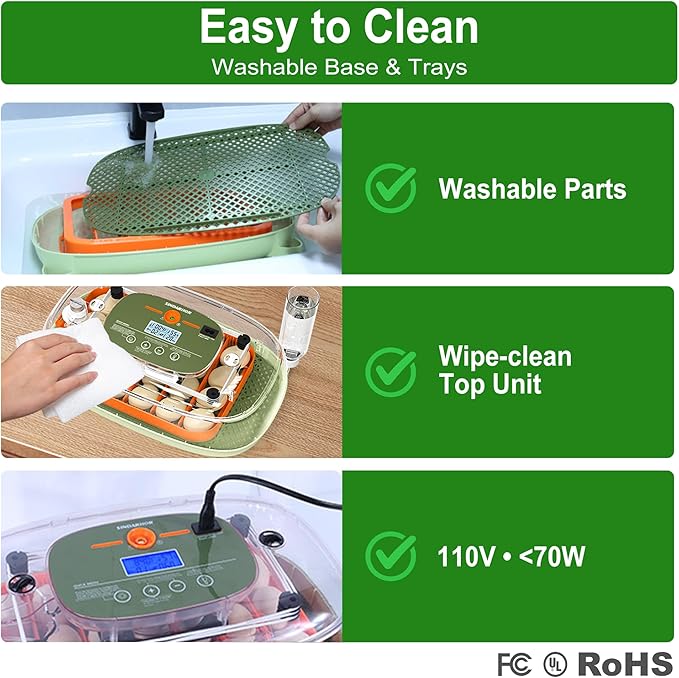 Ovatt 24-Egg Digital Incubator - Automatic Temperature and Humidity Control, LED Display, Automatic Rotation, External Water Refill - Ideal for Incubating Chicken, Duck, Quail, and Goose Eggs