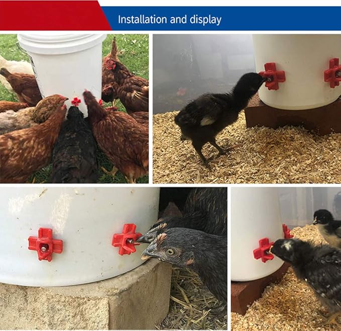 Doublewood 30Pcs Chicken Nipples Horizontal Side Mount Poultry Water Nipple Waterer Drinker Outdoors for Chicken Ducks Quail and Other Poultry (30)