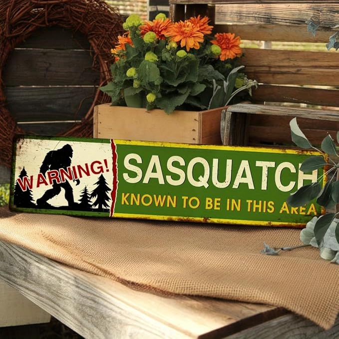 Sasquatch Warning! Metal Tin Sign Vintage Rustic Wall Decor for Cabin Bar Game Room Man Cave Outdoors 4x16 Inch