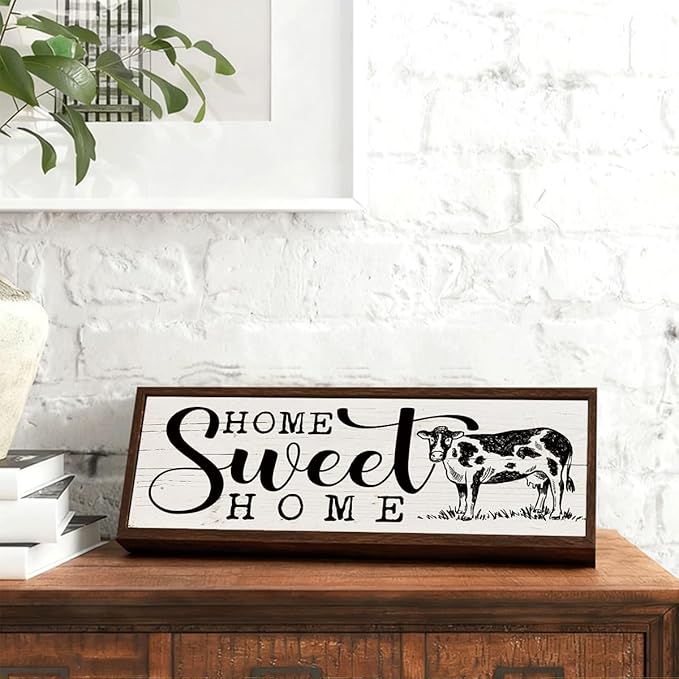 Rustic Home Sign, Sweet Home Decor, Framed Wall Plaque, Farmhouse Decors for Front Door Porch Living Room, Housewarming Decor, Rustic Framed Wooden Sign 9.5x3.1x1 inches