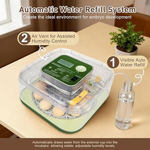 4th Gen – 12 Egg Fully Automatic Incubator, 2026 Upgraded Design, Intelligent Sensor-Based Humidity & Temp Control, Custom Hatch Days, Adjustable Auto Turnn with Auto-Stop, 360° View, Alarm, Candler
