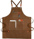 Cross-Back Chef Aprons for Men Women with Pockets,Cotton Canvas Adjustable Cooking Work Apron for Kitchen