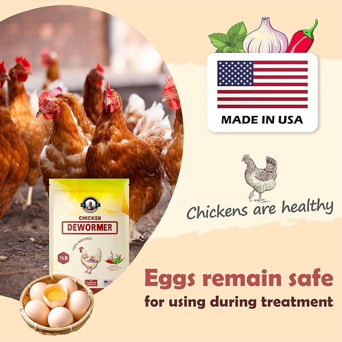 Natural Chicken Dewormer Powder, Chili Mix Formula, 1LB XL Pouch, Poultry Wormer for Laying Hens, Egg Safe, Gut Health Support, Made in the USA for Backyard Flocks