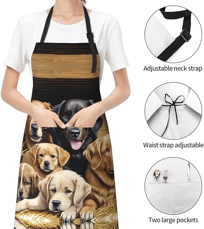 Farm Animals Waterproof Apron For Adults With Two Large Pockets,Adjustable Neck And Waist Ties,Full-Length Bib Design-Polyester Fabric