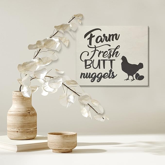 JennyGems Farm Fresh Nuggets Wooden Sign, Funny Chicken Coop Signs, Country Farmhouse Decor Wall Hanging, Made in USA