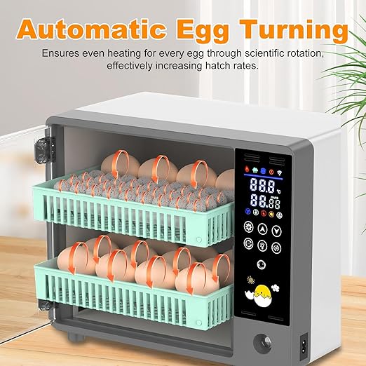 24 Egg Incubator, Automatic Egg Turner Hatching Machine with Candling Light Auto Water & Automatic Temperature & Humidity Control | Adjustable Egg Tray for Chicken Duck Quail Pigeon