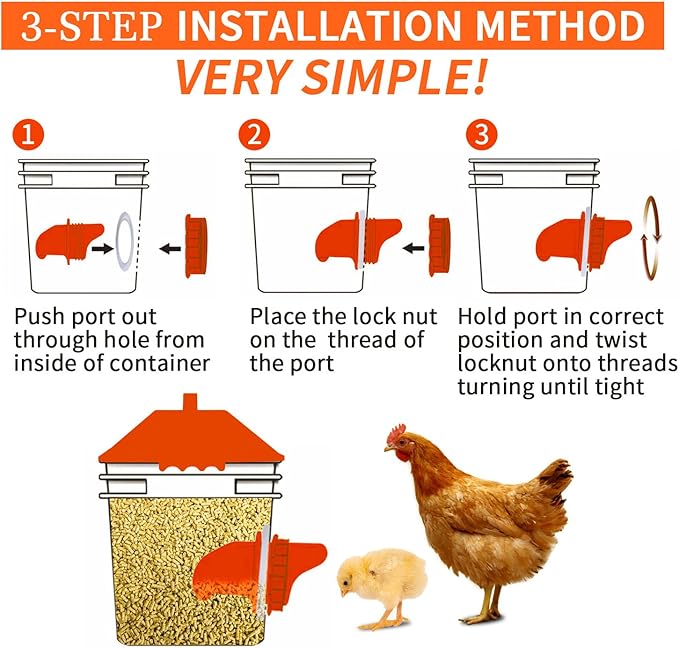 GUEOQTC-10 Pounds Chicken Feeder with 4 Ports, Rainproof Poultry Feeder for Up to 10 Adult Chickens or 15 Chicks（Patented Products）