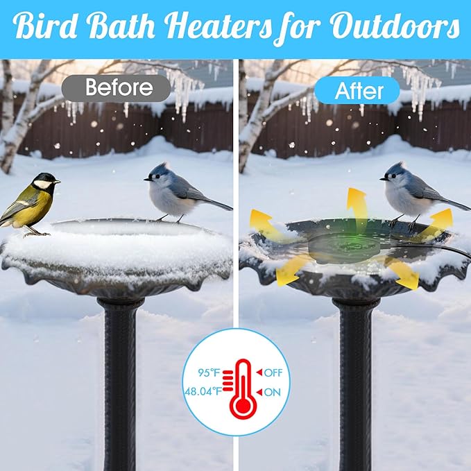 Bird Bath Heater, Upgraded 100W De-Icer Submersible Bird Bath Heaters for Outdoors in Winter, Chicken Water Heater for Winter, Thermostatic Control w/LED Indicator, 5.9 Ft Cord (Black-1Pack)