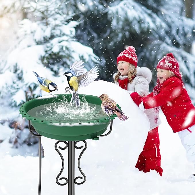 Heated Bird Bath for Outside Winter,100W Thermostat Control Birdbath Bowl with Metal 5-Prong Base,Freestanding Heated Bird Baths for Outdoors Garden Patio Yard Lawn (Green)