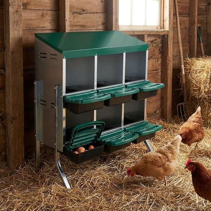 Nesting Boxes for Chickens, Chickens Laying Boxes for Chicken Coop with Legs, 6 Compartments Chicken Nesting Boxes, with Removable Tray, Easy Cleaning, for Hens Outdoor Chicken Coop Farm Yard, Green