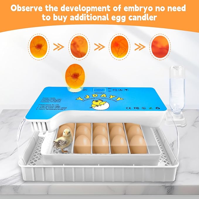 Incubators for Hatching Eggs 15-35 Eggs Incubator with Automatic Egg Turning and ℉Temperature Display LED Egg Candler Poultry Incubator for Hatching Chicken Duck and Quail Egg Incubator (Blue)