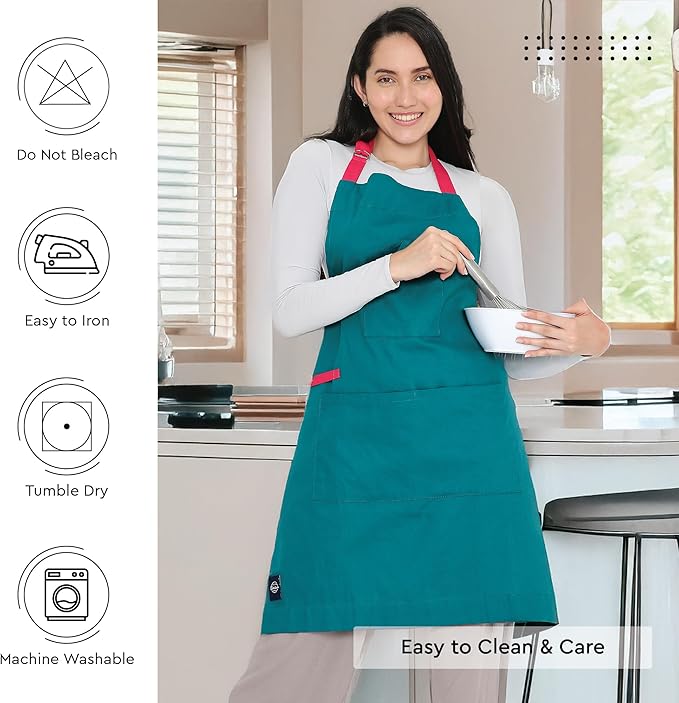 Encasa XO Adjustable Kitchen Cotton Apron With Pockets & Towel Holder Of Size 27x33 in (Azul Blue) for Men & Women Chefs For Cooking & Baking in Home, Restaurants & Barbeque