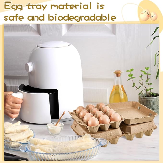 Rtteri 50 Pcs Egg Cartons Bulk 3x4 Style Egg Storage Containers Holder for Fresh Duck Quail Storage Kitchen Family Farmhouse (Natural Color)