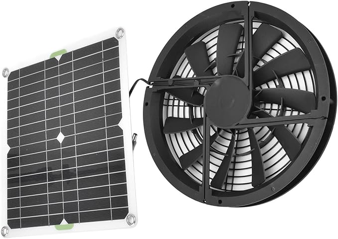 Solar Panel Powered Fan, 10in 100W Waterproof Solar Exhaust Fan 3000 RPM Mini Round Ventilator Case for Greenhouse, Chicken Coop, Dog House, Camping, RV, Double