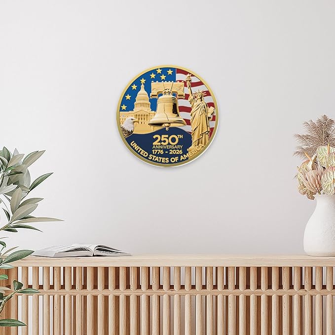 2026 United States 250th Anniversary Round Metal Sign, Home Decor Metal Wall Signs 250th Anniversary USA, 250 Patriotic American Flag Decorative Signs, Gift for US Citizens, Hanging Wall Decor