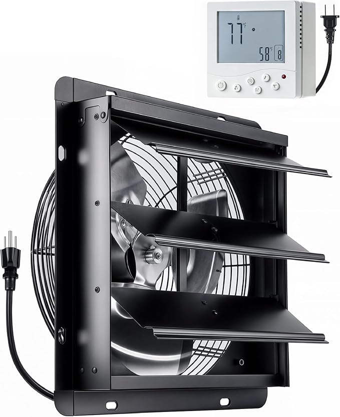 InoKraft Shutter Exhaust Fan with Wireless Control Panel, 14'' Wall Mount Attic Fan with Temperature Controller, 2100 CFM, 8-Speed Adjustable, Ventilation for Attic, Garage, Greenhouse, Chicken Coop
