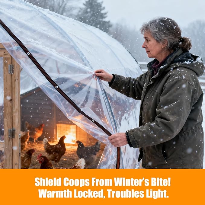 Chicken Coop Cover for Winter, Waterproof Durable Tarp with Elastic Cords Rope, Easy Install for Large Cages Walk-in Runs,Chicken Coop Plastic Wrap for Winter