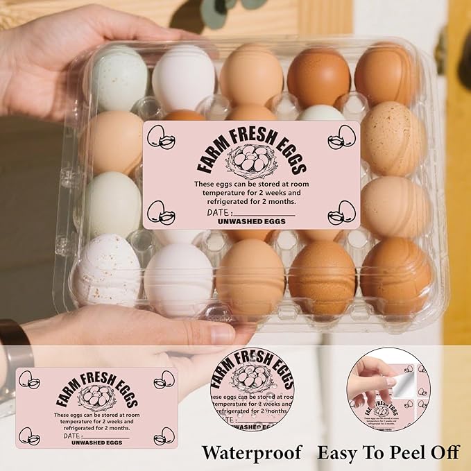 60Pcs 4 x 2 Inches Farm Fresh Egg Carton Sticker with Collected Date Self Adhesive Writable Fresh Egg Labels Packaging Tags for Box Containers Business Farmhouse Market Supplies