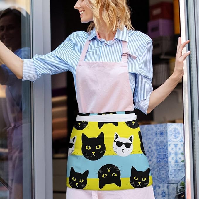 Server Apron with 3 Pockets Waist Waiter Waitress Half Apron Short Aprons