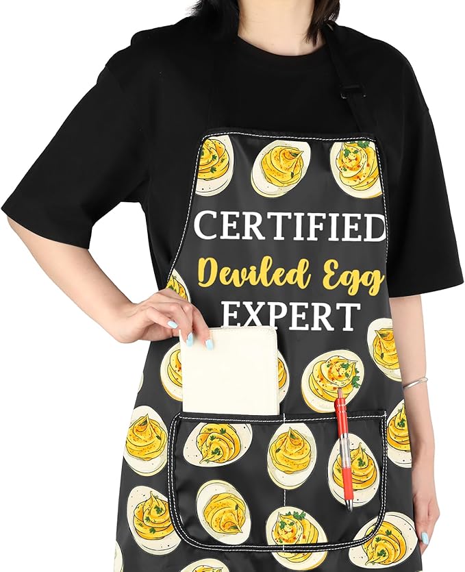 VAMSII Deviled Eggs Lover Gift Certified Deviled Egg Expert Apron With Pockets Egg Enthusiast Kitchen Gift