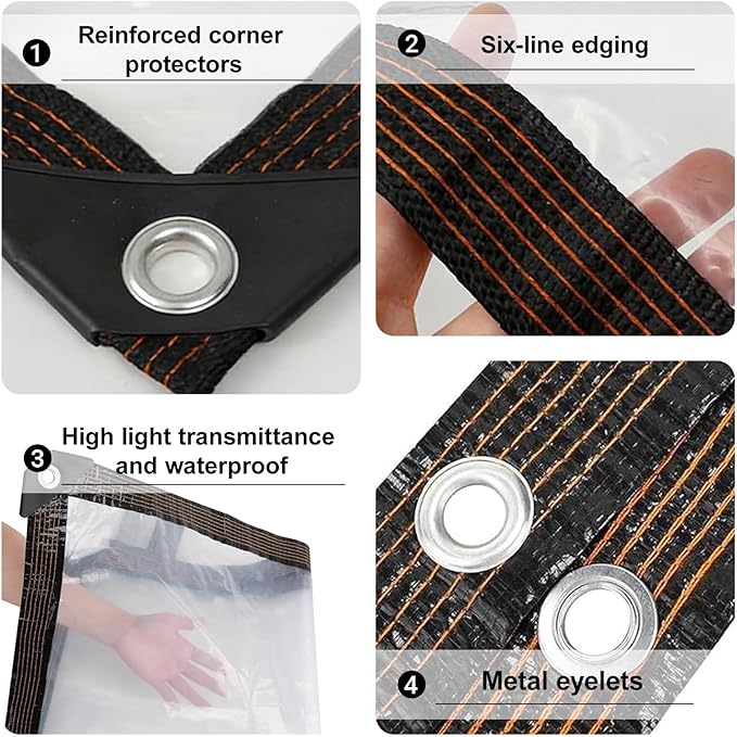 Clear Tarp Waterproof Tarps Heavy Duty Clear Vinyl Tarps, Plastic Tarp with Grommets Chicken Coop Cover Waterproof Transparent Tarpaulin for Pergola, Porch, Gazebos(6x9m/19.7x29.5ft)