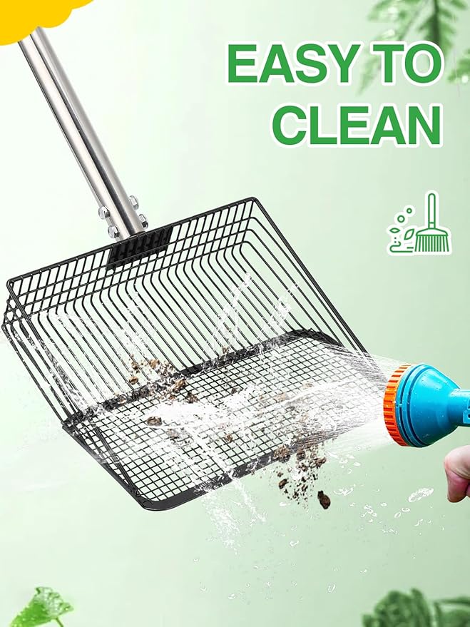 10'' Wide Chicken Poop Scooper - Adjustable 36''-76'' Long Handle, Heavy Duty Litter Sifting Scoop Shovel Chicken Coop Accessories for Efficient Cleaning Protect Back