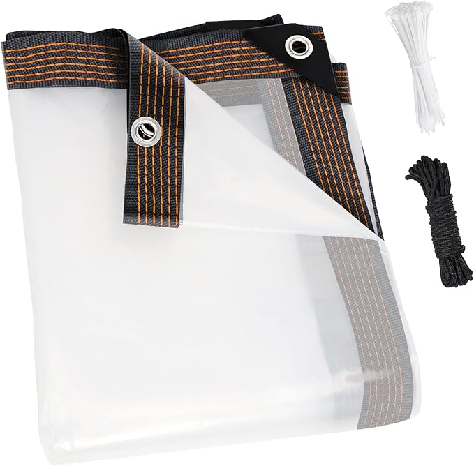 ZYP 10x10 FT Heavy Duty Clear Waterproof Tarps Outdoor Garden Rainproof Covering,Clear Vinyl Tarp with Grommets,Transparent Waterproof Tarpaulin for Covering Henhouse Porch Canopy Plant Camping