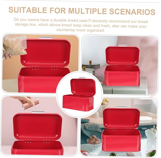 Vintage Metal Bread Box with Airtight Iron Construction Capacity Storage Bin for Kitchen Countertop Flat-bottomed Bread Holder Organizer for Home Supplies and Grain Container
