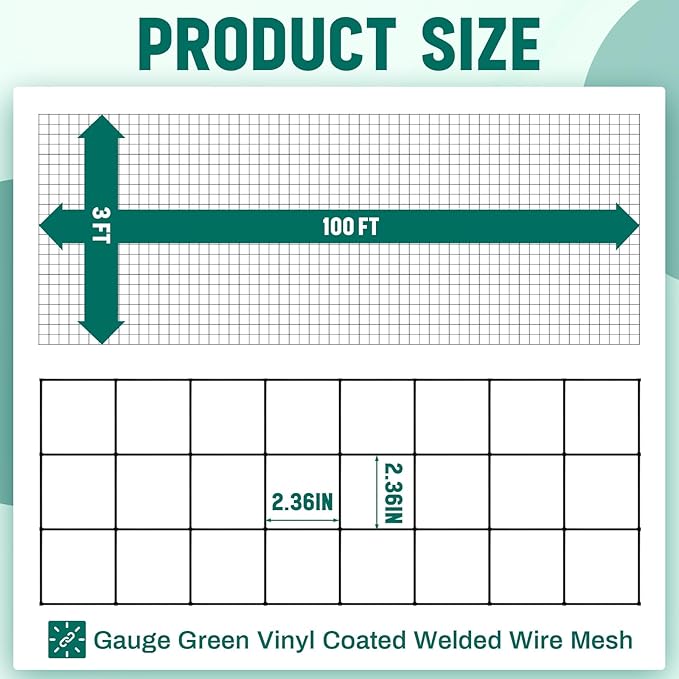 Gisafai Galvanized Welded Wire Fence 3 ft X 100 ft for Dog Chicken Hog Deer Goat Cattle 16GA Garden Border PVC Coated Fencing Roll Border Yard Vegetable Plant Animals Protection Poultry Netting(Black)