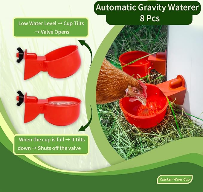 Automatic Chicken Feeder & Waterer Set - 8 Feeder Ports + 8 Water Cups, DIY Ratproof Waterproof Poultry Supplies