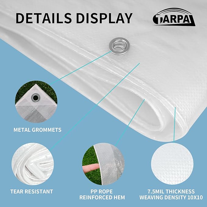 TARPAL 10'x12' Semi Clear White Tarp Waterproof Green House Cover with Grommets 7.5mil Clear Poly tarps for Gardening,Farm, Garden,Chicken Coops，Outdoor