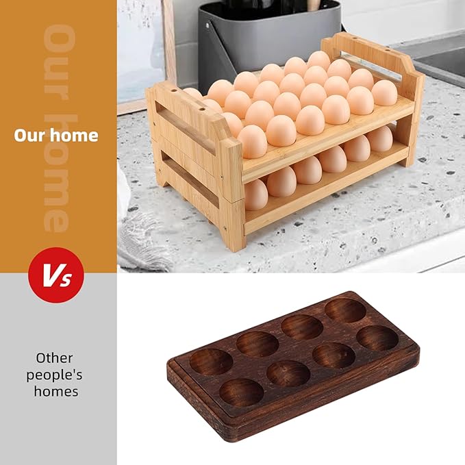 48 Egg Holder Countertop 2-Tier Stackable Bamboo Egg Tray with Anti-Slip Pads/Ventilation Design, Fresh Eggs Storage Organizer for Chicken/Duck/Turkey Eggs