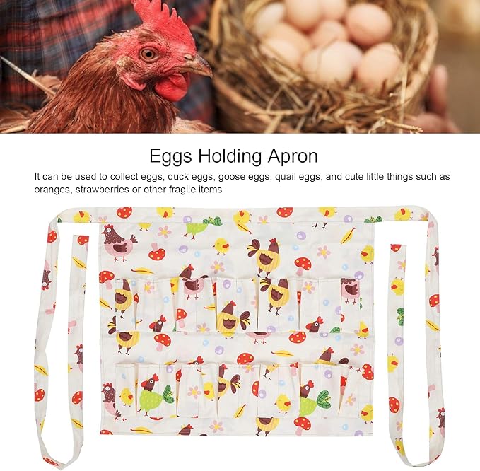 Eggs Collecting Apron for Women Cooking Apron Cotton Twill with Multiple Pockets, Durable & Machine Washable - Protects Fragile Eggs, Versatile for Farm and Kitchen Use (L)