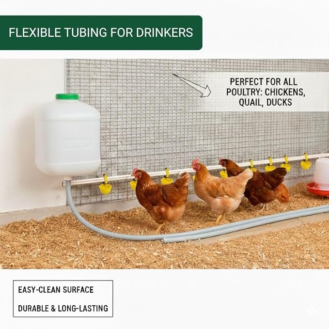 GAUN Pipeline 25ft Accesory for Automatic Chicken Waterer System – Soft Water Line Tube for Poultry & Small Animals, Easy to Install Hose Compatible with Nipple Drinkers for Hydration Systems